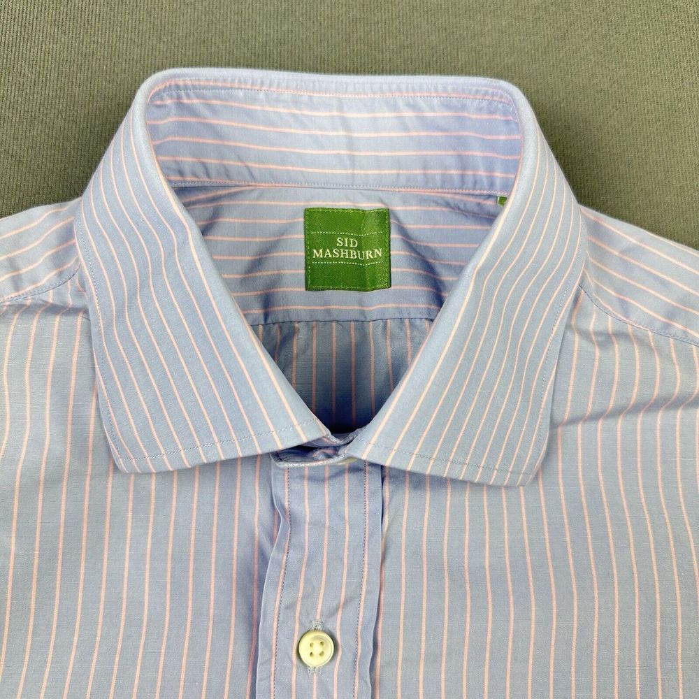 Sid Mashburn Shirt Mens Medium? Blue Pink Striped Button Long Sleeve Pocket**